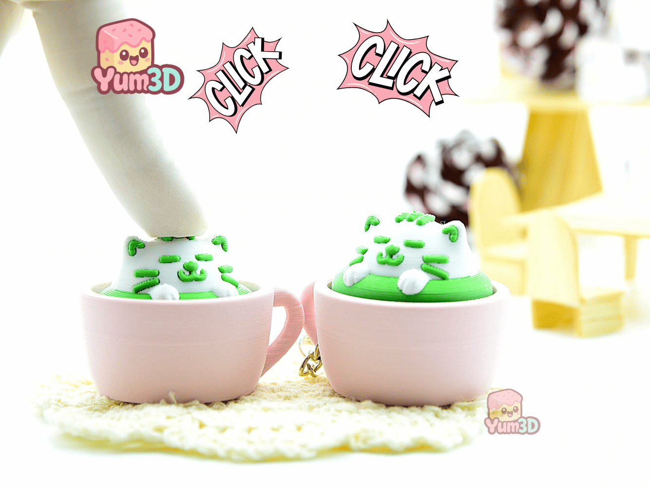 ♢miyumiyu♢K18 デンドリックアゲート4ct チャーム 🐱 Yum3D Matcha Cat Fidget Clicker Keychain - Cute Backpack